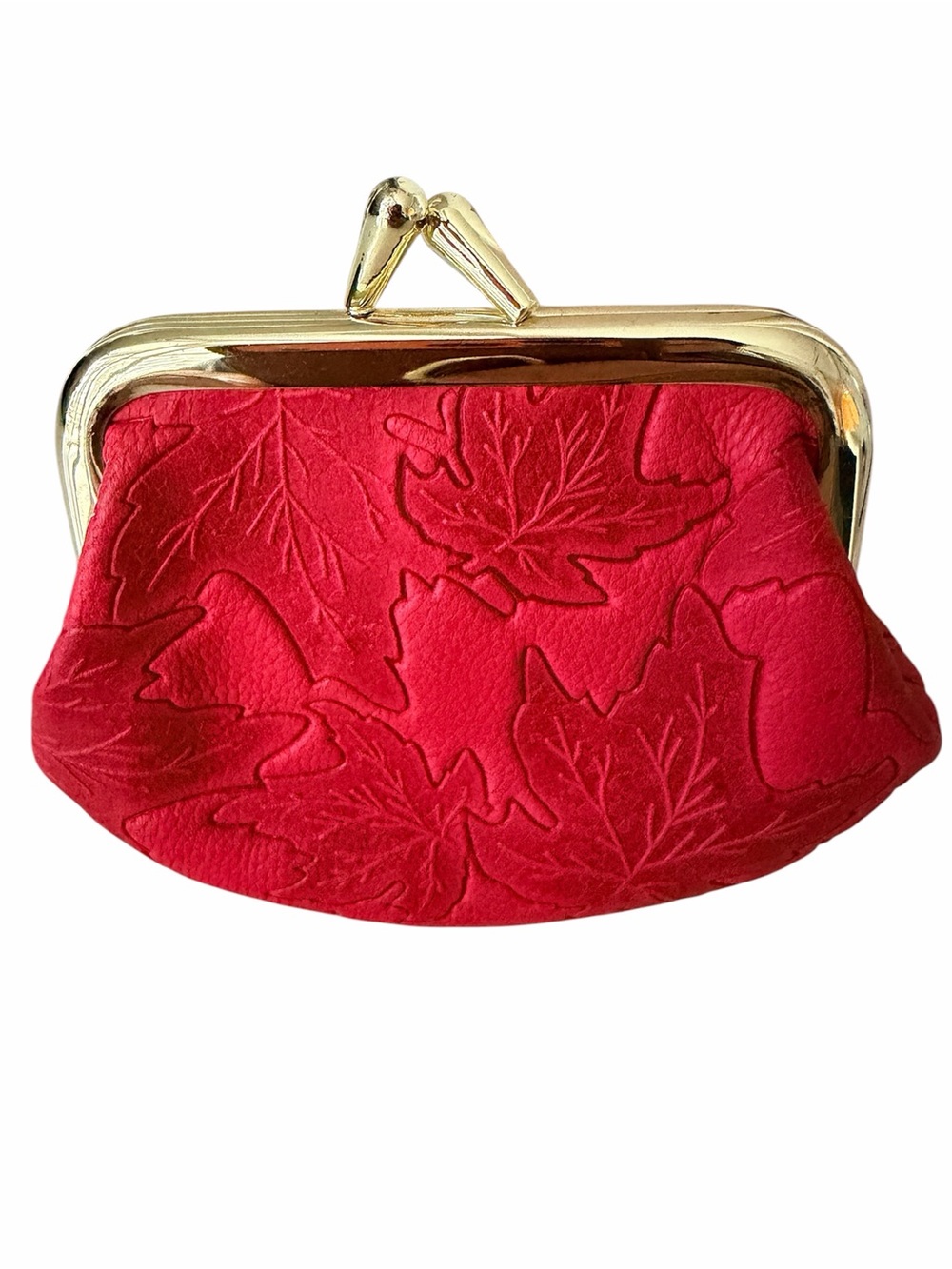 TILLEY Canadian Maple Leafs Mini Coin Pouch Kiss-lock Red Goat Skin Leather